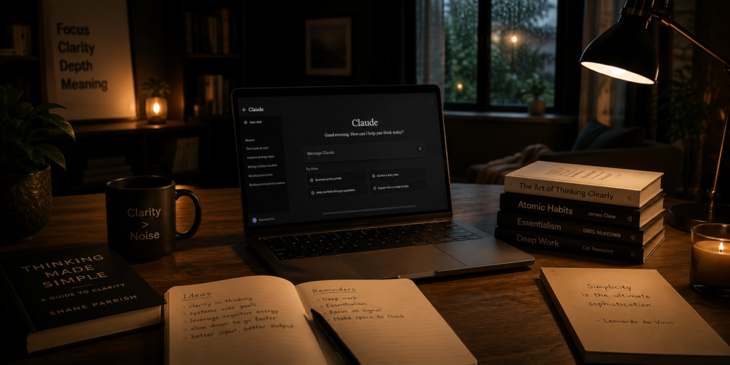 Minimal warm workspace for AI writing and deep creative thinking