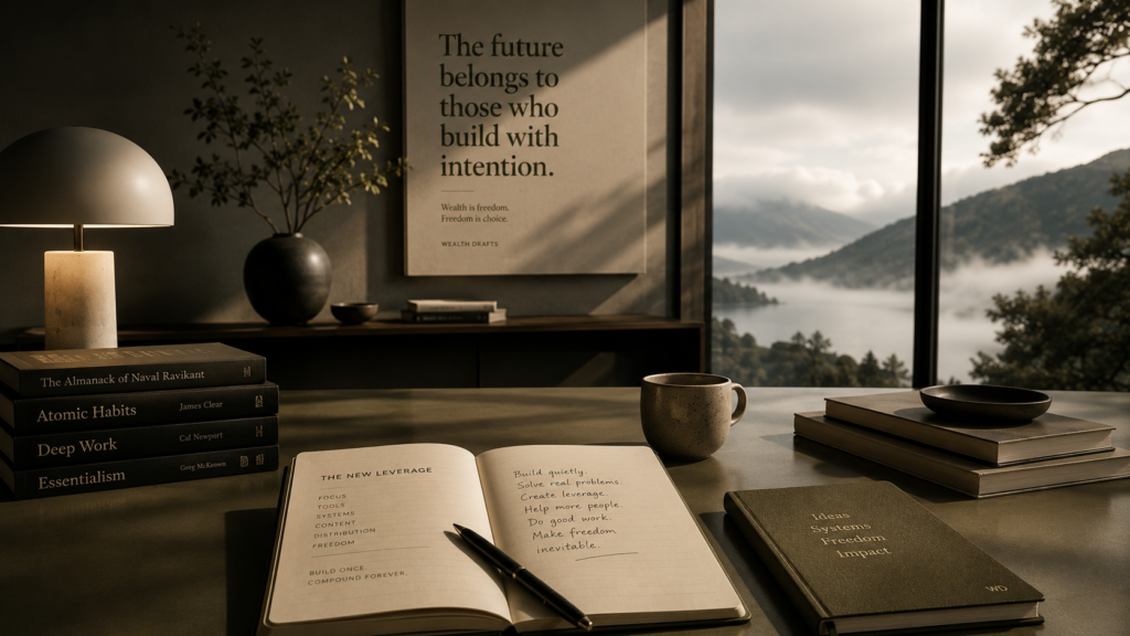 Minimal luxury workspace representing modern digital wealth and focus